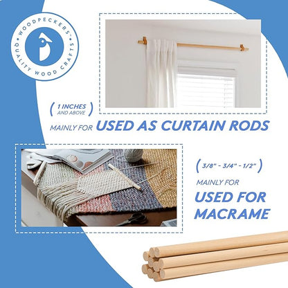 Wooden Dowel Rod, 1/8 Inch x 12 Inch Wood Dowels, Pack of 250 Wooden Dowels for Crafts, Unfinished Hardwood Wooden Dowels Rods, Strong Wood Rod Dowels for Crafting and DIYers