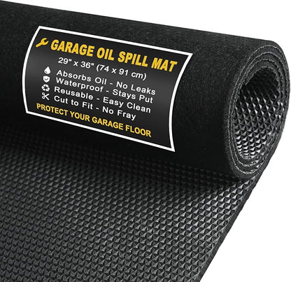 Golener Oil Spill Mat - Garage Floor Mat, Absorbent Oil Pad, Premium Maintenance Mat, Waterproof, Contain Liquid, Protect Garage Surface from Spill & Stain, Reusable, Washable, Durable, Black, 29”x36”