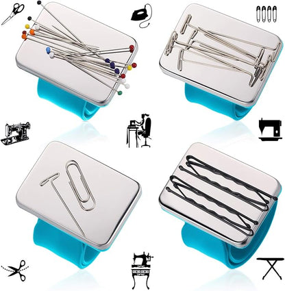 Magnetic Wrist Sewing Pincushion with 100 Pieces 1.5 Inch Ball Head Sewing Pins Set Wrist Magnetic Pin Holder Gift Supplies(Blue)