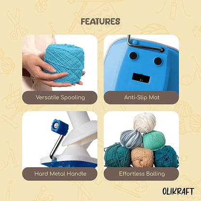 Olikraft Manual Yarn Winder | Yarn Ball Winder, Roller, Baller Crochet Spinner for Crocheting | Clamp for 1 3/4" Surfaces | Create Cakes up to 4oz