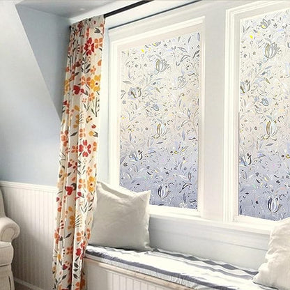 LEMON CLOUD Window Film, Decorative Window Privacy Film, 3D Stained Glass Window Sticker,Anti-UV Sun Blocker Heat Control for Home(Rainbow Tulip Design,35.4 x 78.7 inches)