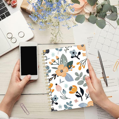 A5 Blank Notebook - 70 Sheets/140 Pages Blank Paper Notebook, 100 GSM Thick White Paper, 5.8" x 8.3" Spiral Blank Journal, Flowers