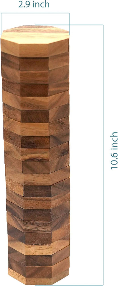 BSIRI Octa Tumbling Tower Game - Wooden Stacking Game, Outdoor Games for Adults and Family, Ideal for Game Night, Home Decor for Living Room, Classroom, Office