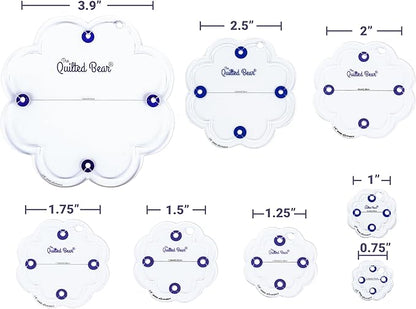 The Quilted Bear Flower Quilting Templates – 8 Clear Non-Slip Acrylic Quilt Templates for Precise Fabric Cutting & Stress-Free Machine Quilting - Ideal for Quilt & Sewing Supplies (¾–3")