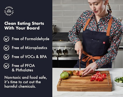Sonder Los Angeles, Thick Sustainable Acacia Wood Cutting Board for Kitchen with Juice Groove, Sorting Compartment, Charcuterie 16x12x1.5 in (Gift Box Included)