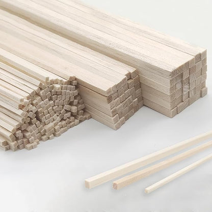 222Pcs Balsa Wood Sticks,Wood Strips Balsa Square Wooden Dowels Hardwood Unfinished Wood Sticks for Crafts DIY Projects Models Making Supplies (1/8in+3/16in+1/4in 222pcs)
