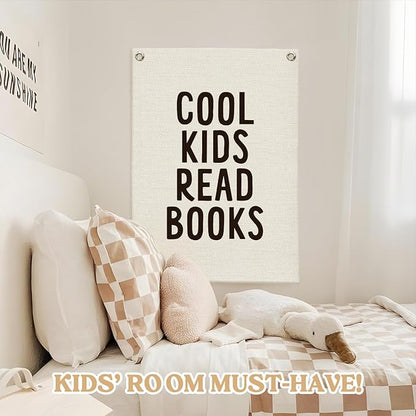 Reading Corner Decor for Classroom,Reading Nook for Kids,Cool Kids Read Books Linen Canvas Banner, Read Corner, Book Lover Gift,School Library Wall Hanging Flag Banner 18x25 Inch