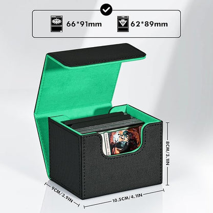 ZLCA Card Deck Box for Trading Cards, MTG Commander Deck Box Holds 120+ Single Sleeved, Leather Magnetic Card Storage Case Fits for TCG CCG Magic(Black& Dark Green)