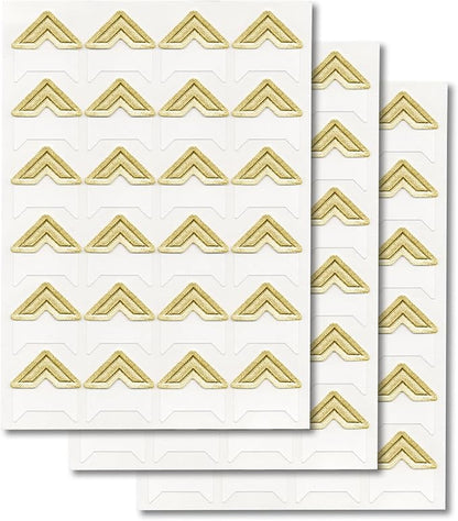 GOONAVI 10 Sheets 240 Pcs Shiny Gold Acid-Free Photo Corners, Self-Adhesive Mounting for Wedding Scrapbook Supplies, DIY Photo Album, Journal, Guest Book, Memory Book