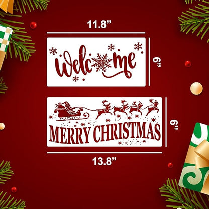 Christmas Stencils for Crafts Reusable Christmas Doormat Stencils Xmas Holiday Stencil for Painting on Wood Door Mats Fabrics Decor
