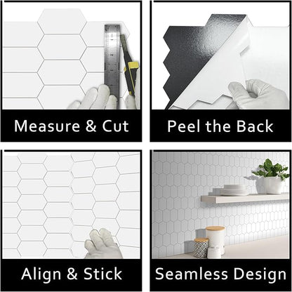 The Tiles Plaza 10-Sheet Peel and Stick Backsplash, White Long Hexagon Self Adhesive Wall Tile, Stone Composite Stick On Decorative Mosaic Tile for Kitchen Bathroom Fireplace