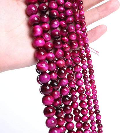 32PCS 12mm AAA Natural Rose Red Tiger Eye Agate Stone Round Loose Beads for Jewelry Making Semi-Precious Beads DIY Bracelet Necklace (Rose Red Tiger Eye Stone, 12mm)