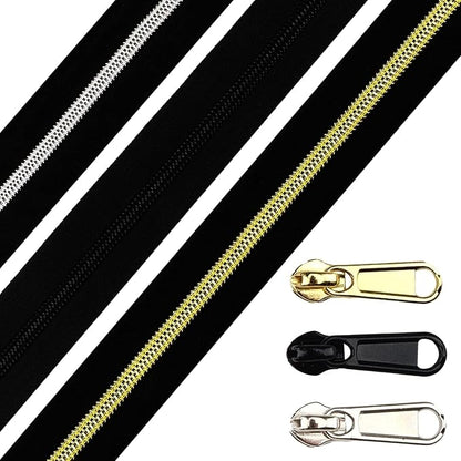 DOITEM 16.5 Yards 3-Piece Assorted Nylon Coil Zippers with 30 Sliders for DIY Tailoring and Crafts, Black