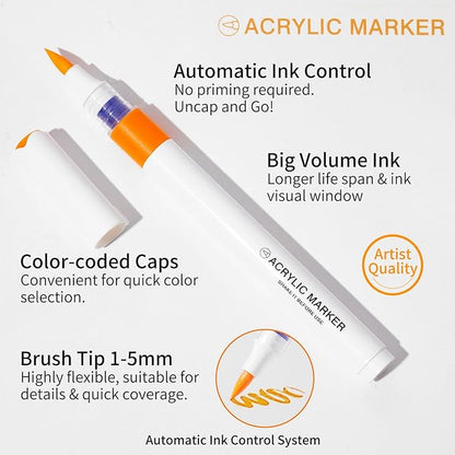 9 Color Acrylic Paint Markers, Water-Based Acrylic Markers for Artists Adults Coloring Drawing Cartoon Anime Comic - Brush Tip for Rock Painting, Wood, Canvas, Fabric (Gray Wolf Series)
