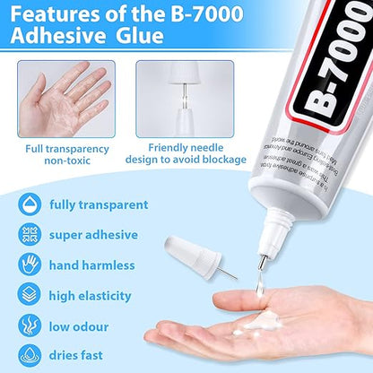 B-7000 Super Adhesive Glue, Industrial Strength B7000 Glues Paste for Rhinestones Crafts, Clothes Shoes, Fabric, Jewelry Making, Cell Phones, Tablet, Wood, Rubber, Leather (2x50 ml/1.68 oz)