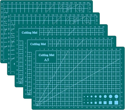 Cutting Mat 8in6in Self Healing Cutting Mat Size Double Sided 5-Ply Rotary Sewing mat for Crafts Fabric Quilting Hobby Art Clay Precision Scrapbooking Project, A5, Green 5PCS