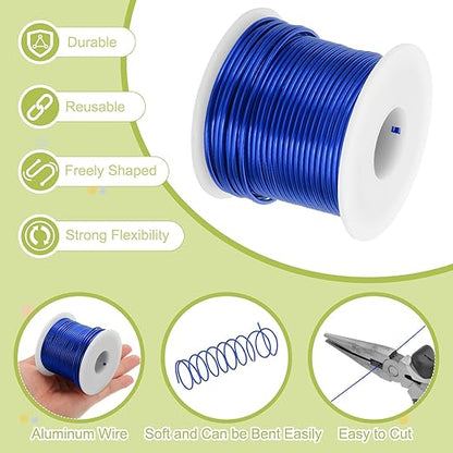 MECCANIXITY 12 Gauge Anodized Aluminum Craft Wire Bendable Bonsai Training Wire 98 Feet 2mm for Sculpting Crafts Wreath Floral Beading Jewelry Making, Dark Blue