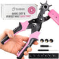 Precision Leather Hole Punch Tool, Best for Belts, Fabric, Leather (Up to 5mm Thick), Multi-Size Puncher for DIY, Craft & Home Projects, Comfortable for Smaller Hands with Reduced Handle Spread, Pink