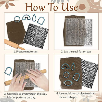 CHGCRAFT Polymer Clay Texture Sheets Sandpaper Texture Silicone Clay Texture Mat Silicone Texture Stamps Clay Modeling Pattern Pad for DIY Clay Jewelry Earrings Clay Mat