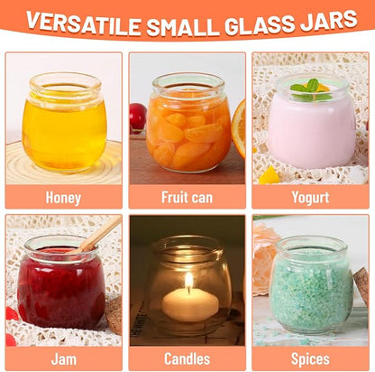 7oz Glass Jars with Cork & PE Lids 20Pack, Small Glass Pudding Jar for Wedding Favors, Milk, Jams and DIY Gift, Yogurt Jars with Tags and Twine Included