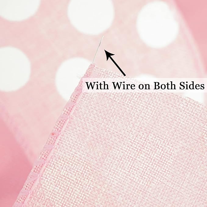 MEEDEE Pink Polka Dot Ribbon - 2.5 inch Wired Ribbon for Baby Girl Wreaths & Crafts, 10 Yards