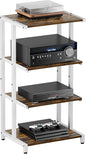 4-Tier Wooden Media Stand, AV Media Stand Corner Shelf for TV Accessories/Audiovisual Equipment/Optical Disc/PS4, Audio Storage Rack for Living Room, Gaming Room, Music Studio, White