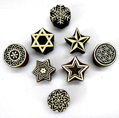 Pack of Elegant Design Wooden Blocks Stamps for Printing on Textiles, Pottery Crafts,Henna, Scrapbooking (Set of 8)