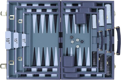 Backgammon Set - Classic Board Game with Premium Leather Case - Portable Travel Strategy Backgammon Game Set for Adults, Kids - Suitable as (11inch, Gray)