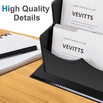 Business Card Holder, Acrylic Business Card Display, Clear Desktop Business Card Stand for Exhibition, Home & Office Black 4 Tiers 12 Slots