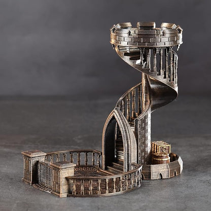 AUSPDICE Dice Rolling Tower and Tray Retro Castle Mold Color for Tabletop Games, D&D and RPG Games (Bronze Color)