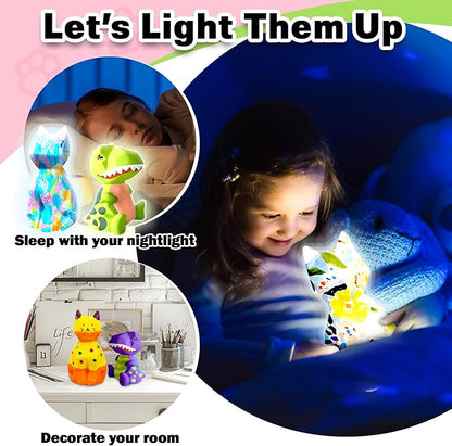 FUNZBO 2Pcs Paint Your Own Dinosaur & Cat Lamp - Halloweens Arts and Crafts Supplies Painting Kits for Kids Teen, DIY Night Light Toy for Toddler Girl Boy Age 3 4 5 6 7 8 9 10 11 12 13 + Birthday Gift