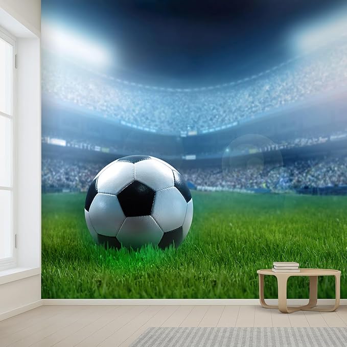 wall26 Wall Sticker/Wall Mural Close Up of a Football Ball on a Full Stadium, Not Peel and Stick, Non-Woven Wallpaper Decorative for Bedroom, Living Room, Office - 108x168 inches