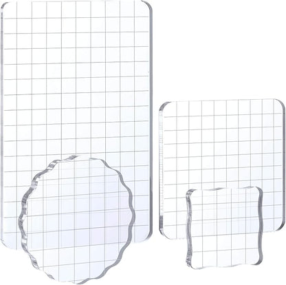 Whaline Large Acrylic Stamp Block Clear Stamping Tools Set with Grid Lines for Art Crafts Scrapbooking, 4 Pack