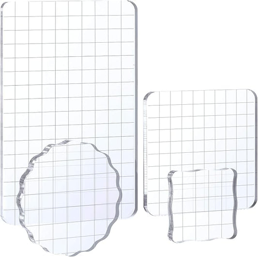 Whaline Large Acrylic Stamp Block Clear Stamping Tools Set with Grid Lines for Art Crafts Scrapbooking, 4 Pack
