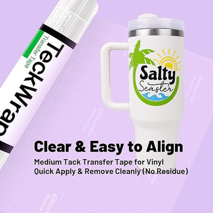 TECKWRAP Clear Transfer Tape for Vinyl -12INCH x 10 FT,White Alignment Grid for Heat Transfer Vinyl, Printable HTV, DIY Decals, Signs, Stickers, Adhesive Vinyl