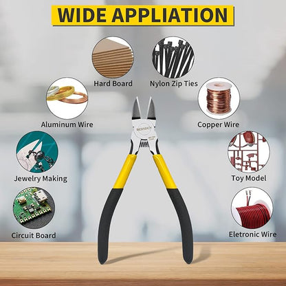 Wire Cutters, 6 Pack, BOOSDEN 6.5" Flush Cutters Spring Loaded Pliers Side Cutting Pliers Diagonal Cutting Pliers Dikes Wire Cutters Side Cutters for Crafts Electrician Work Jewelry Making