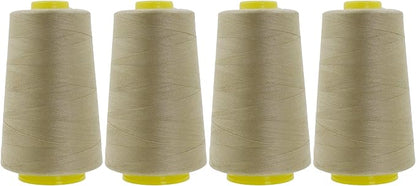 Mandala Crafts 4 Pack of Serger Threads Cones Spools - 40S/2 24000 Yards Polyester Beige Threads for Sergers Machine and Overlock Quilting Sewing Machine