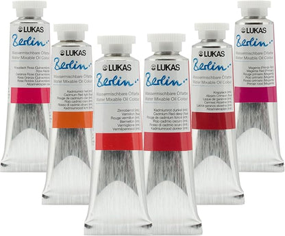 Lukas Water Mixable Oil Paint - Eco-Friendly, 37ml Reds Set of 6, Solvent-Free Artist Oil Paint with Lightfast Pigments and Beeswax for Smooth Consistency, Water Soluble, Quick-Drying