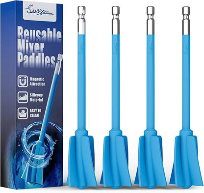 Suzzam Silicone Resin Mixer Paddles, 4 pcs Epoxy Mixer for Drill - Paint Stirrer for Drill, Easy to Clean & Reusable, 1/4" Drill Epoxy Mixer Attachment