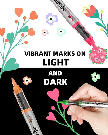 Woomer Premium Acrylic Paint Markers, Auto Liquid Ink, Non-Toxic 36 Colors Acrylic Pens with Soft Brush Tip, Wood Fabric Rock Painting Marker with Case for Teen Artist DIY Crafts