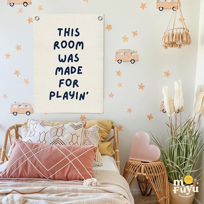 Playroom Wall Decor Linen Canvas Banner,This Room Was Made For Playin 18x25 Inch,Nursery Canvas Art,Kids Bedroom Hanging Flag for Toddler Play