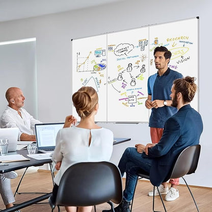 XBoard Magnetic Whiteboard 96 x 48 Inch, Giant Foldable Dry Erase White Board for Wall with Marker Tray 8' x 4' | Aluminum Frame Presentation Board