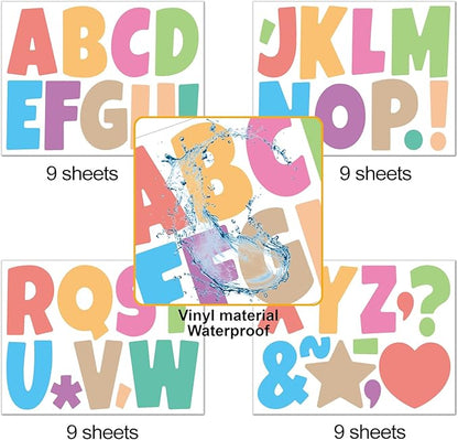 Bemeol Letter Stickers 351 Pieces 4 Inch Bulletin Board Letters Alphabet Cutout Letter for Bulletin Board Display Home Classroom School Decor(Colorful)