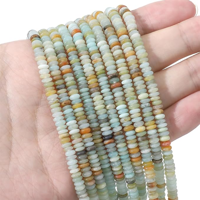 Natural Amazonite Disk Stone Beads 4x2mm 160pcs Rondelle Loose Semi Gemstone Beads for Jewelry Making Design