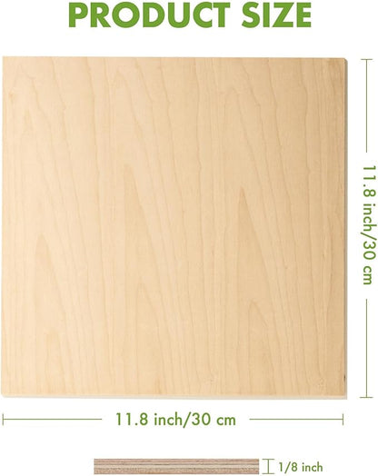 ROBOTIME Baltic Birch Plywood 1/8”, 3mm Plywood Crafting Wood Sheets 6 Pcs, 12"x12" Thin Birch Laser Wood Boards