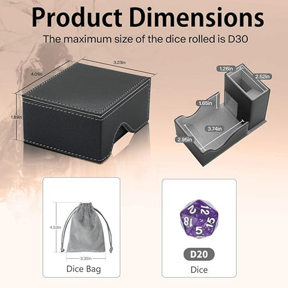 Dice Tower and Tray, Portable Commander Deck Box, Foldable Dice Storage Box for Dungeons and Dragons Rolling Tray Black/Grey