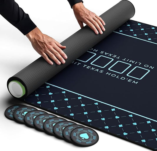 Newverest Poker Table Top 70" x 35", Texas Hold'em Poker Mat for Home Game Nights Up to 10 Players, Casino| Poker Topper Cloth for Tables in Zipper Storage Bag with 8 Coasters in Poker Gift-Ready Box