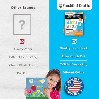 FreshCut Crafts 636 Pcs 1.5 in. Happy Colors Bulletin Board Letters & Numbers, Capital Alphabet, Numbers, Punctuation, US Made Card Stock Punch Out Letters for Posters, Bulletin Boards, Classroom