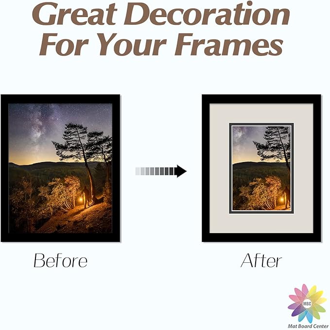 Mat Board Center, Double Mat - Acid Free, 8-ply Thickness, White Core - for Pictures, Photos, Framing (Gray Over Black, 8x10 for 5x7, Pack of 5)