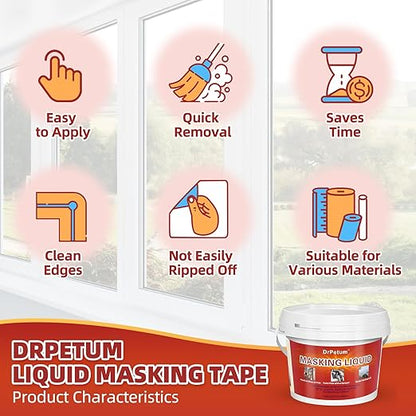 Masking Liquid Tape, Transparent Peelable Coating for Protect Windows Glass, Used for Priming Windows, Floors and Non-Porous Surfaces Painting, 1 Quart (with Paint Brush)